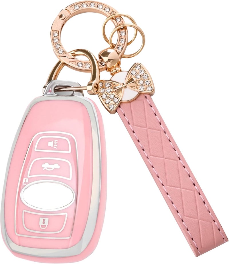 JAMCARI for Subaru Key Fob Cover - Soft TPU Key Case Protection with Bling Keychain Fit for Ascent BRZ Crosstrek Forester Impreza Legacy Outback WRX STI Smart Key - Image 1